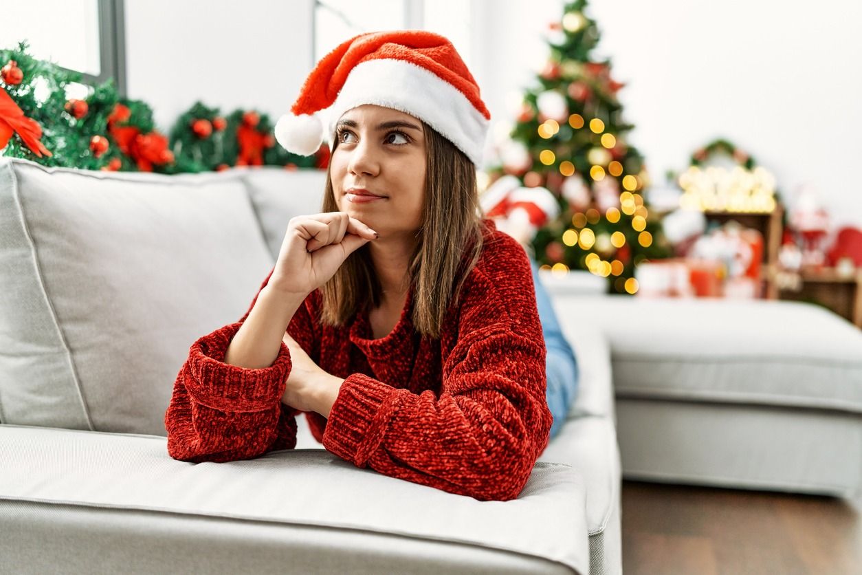 woman in christmas hat woman in christmas hat