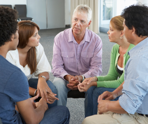 Support group meeting with 5 people